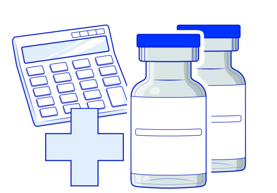 Step 2 illustration of a calculator and 2 RYTELO vials.