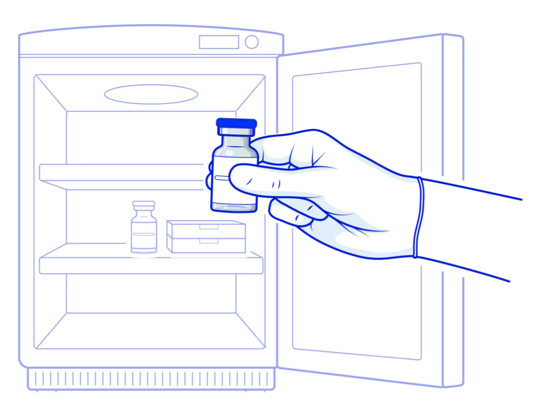 Step 3 Illustration of a vial going into a refrigerator.