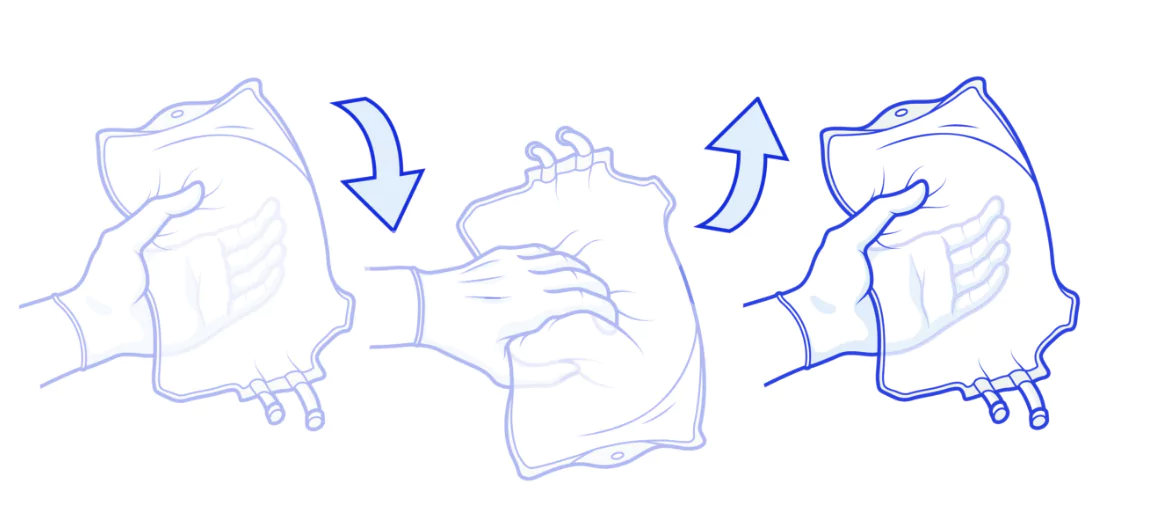 Step 4 illustration with an IV bag being shaken up and down.