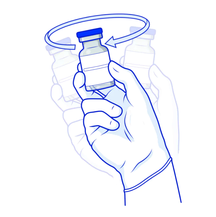 Step 5 illustration of a vial being swirled.