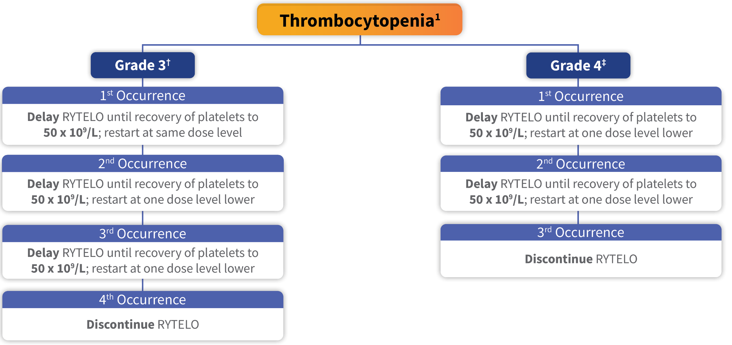 Flow chart diagram of dose modifications for thrombocytopenia.