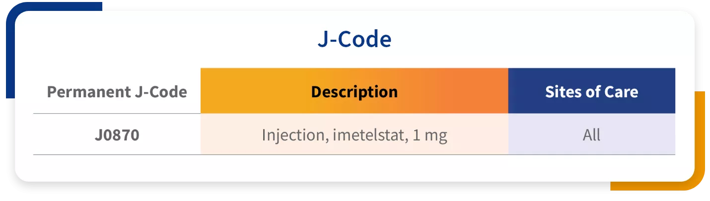 Table displaying the permanent J-code and product description
